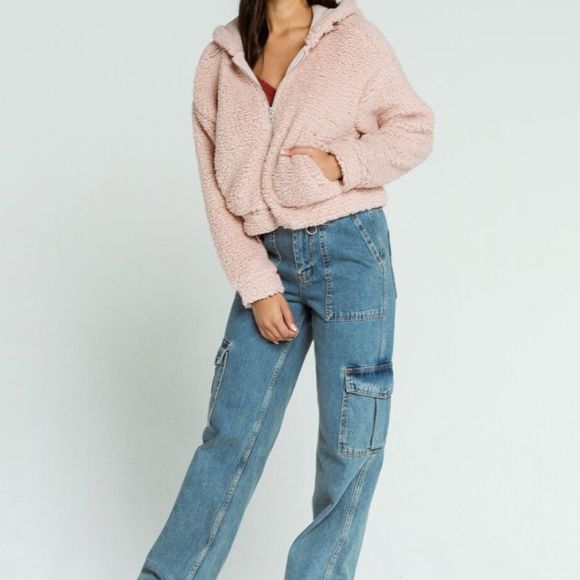 RSQ Solid Cozy Womens Blush Sherpa Jacket Size Medium - Picture 6 of 11